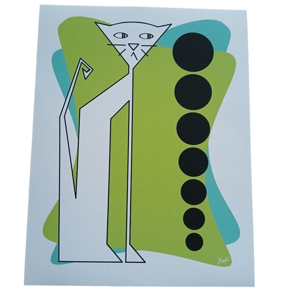 Tonya Newton Art Other - Original Signed Framed Print "Circles" Pawlie n Ester Cat Series MCM Style Frame